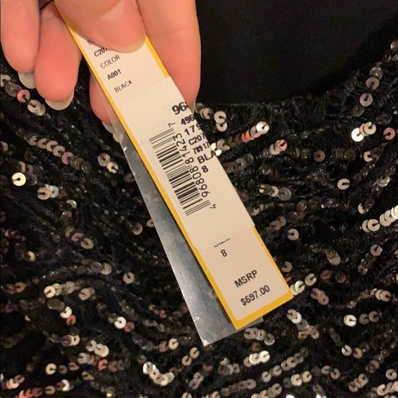 NWT Alice + Olivia Sparkling Sequins Embroidered Tank Dress Black 8/M - Picture 7 of 11